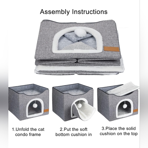 Wonder Creature 2 in 1 Cat Bed Cat House for Indoor Cats (Grey) - Picture 4 of 9